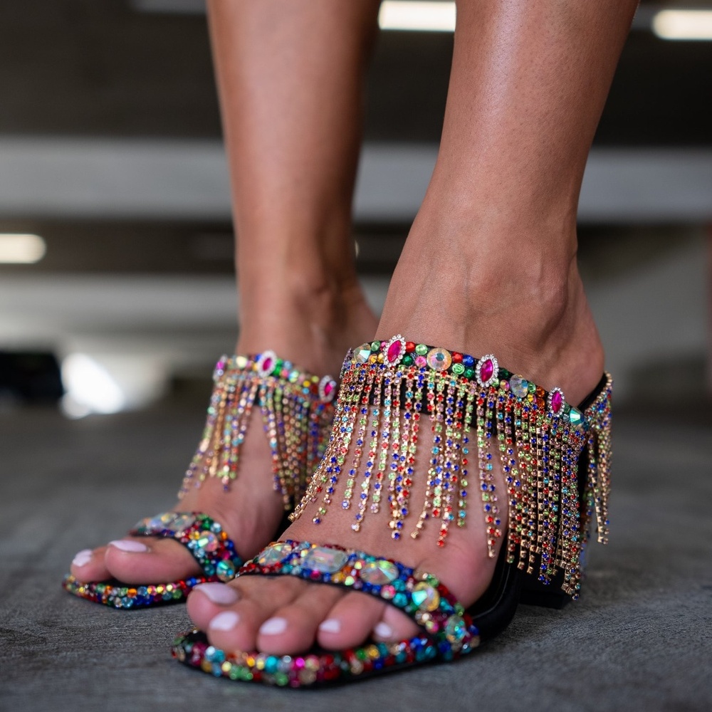 Azalea Wang Spiced Multicolor Rhinestone Fringe Dress Sandals